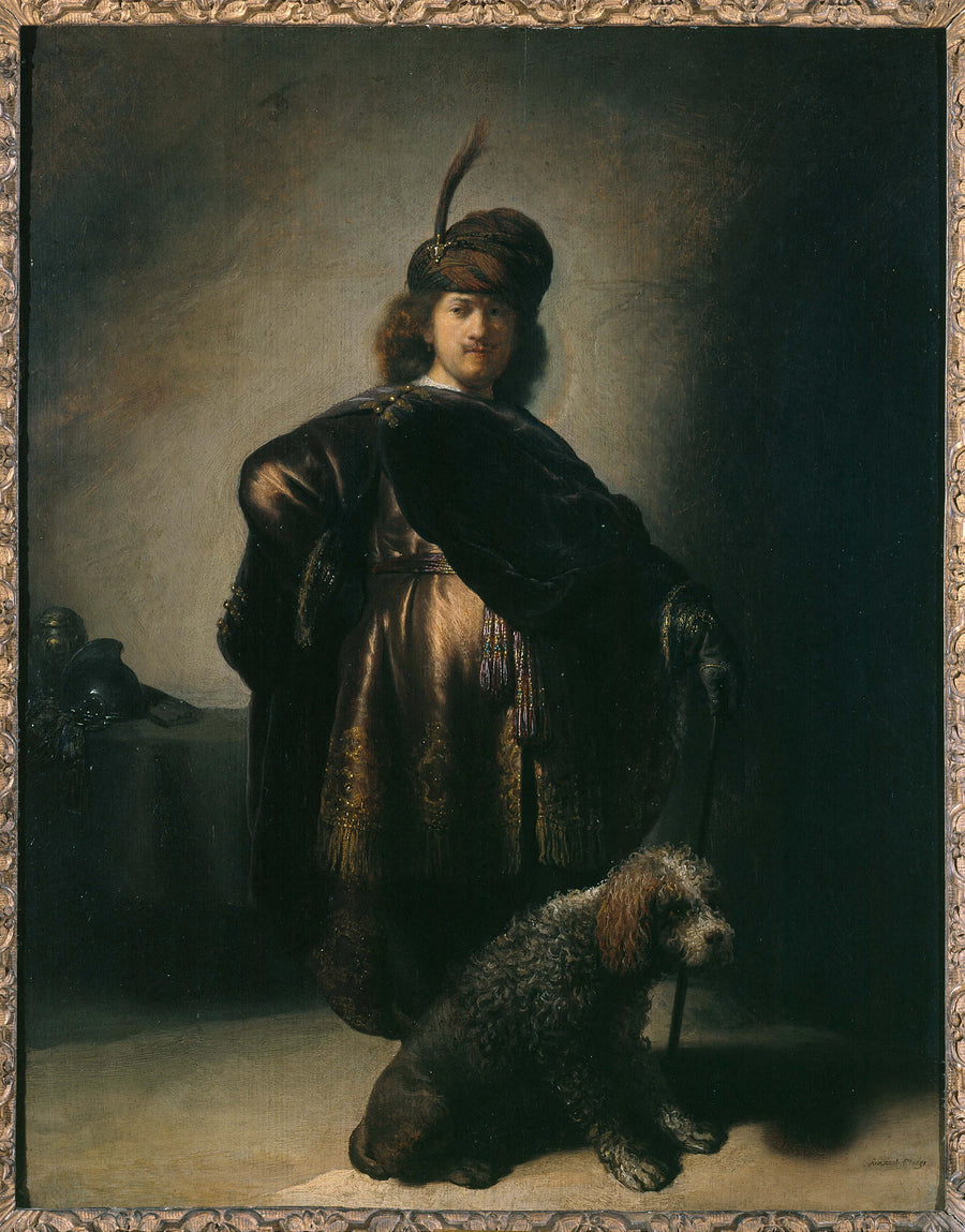 Portrait de l’artiste en costume oriental avec un barbet — Rembrandt, 1631–1633, Petit Palais
