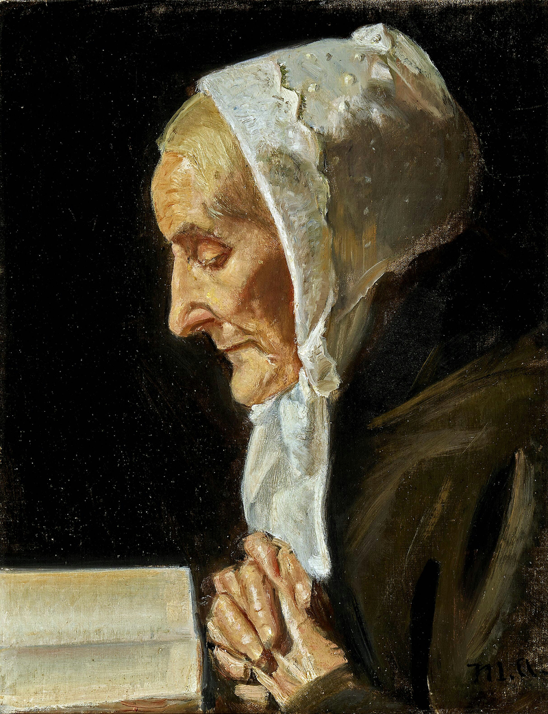 Ritratto di Ane Hedvig Bründum mentre legge la Bibbia. -Michael Peter Ancher