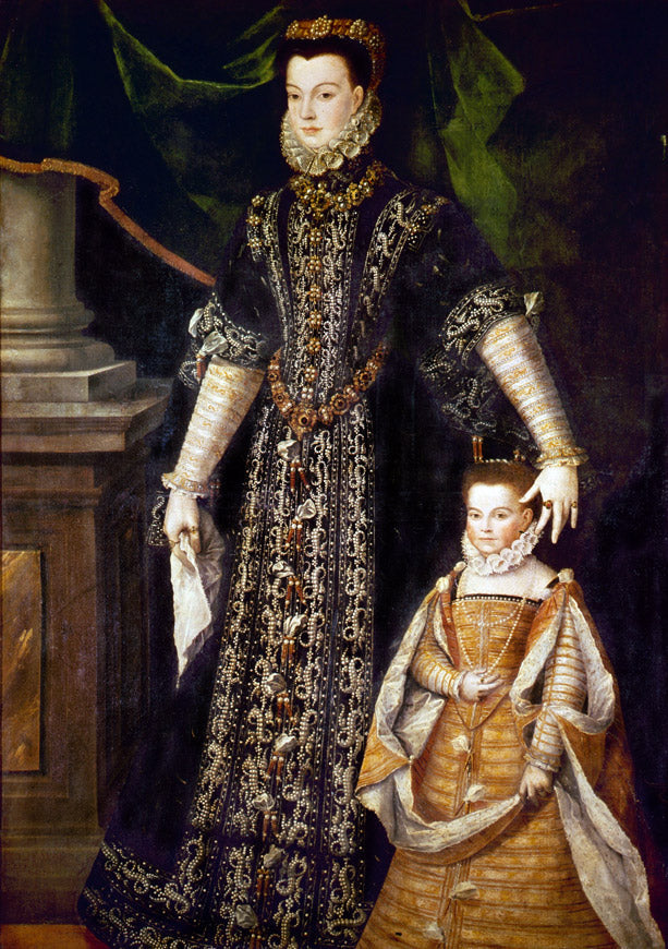 Portrait d'Élisabeth de France (1545-1568), reine consort d'Espagne et de sa fille Isabelle-Claire-Eugénie (1566-1633) - Sofonisba Anguissola image 1 tableau peint à l’huile sur toile