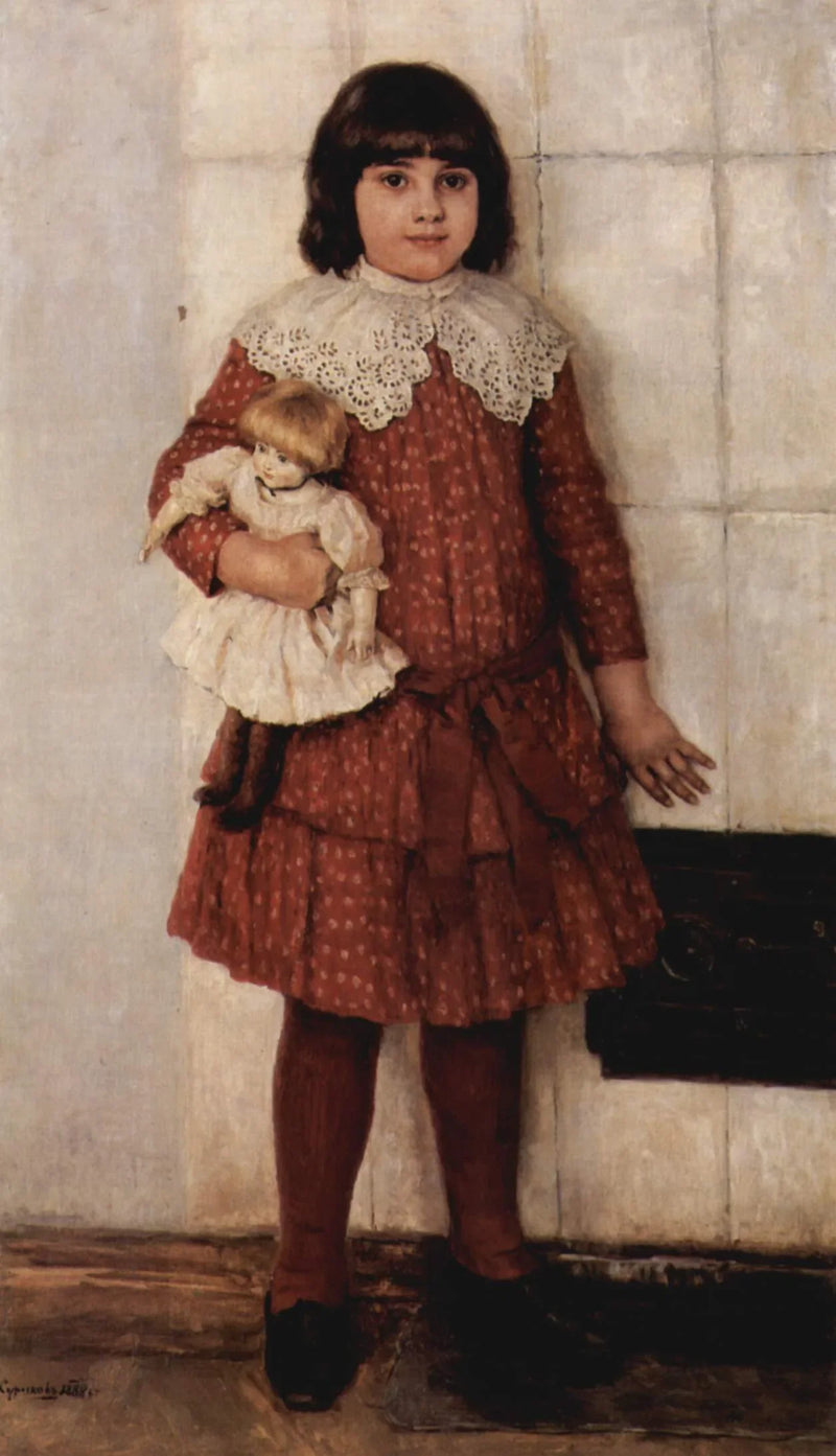 Portrait d'Olga Wassiljewna Surikowa, la fille de l'artiste (Fille à la poupée) - Vassili Sourikov