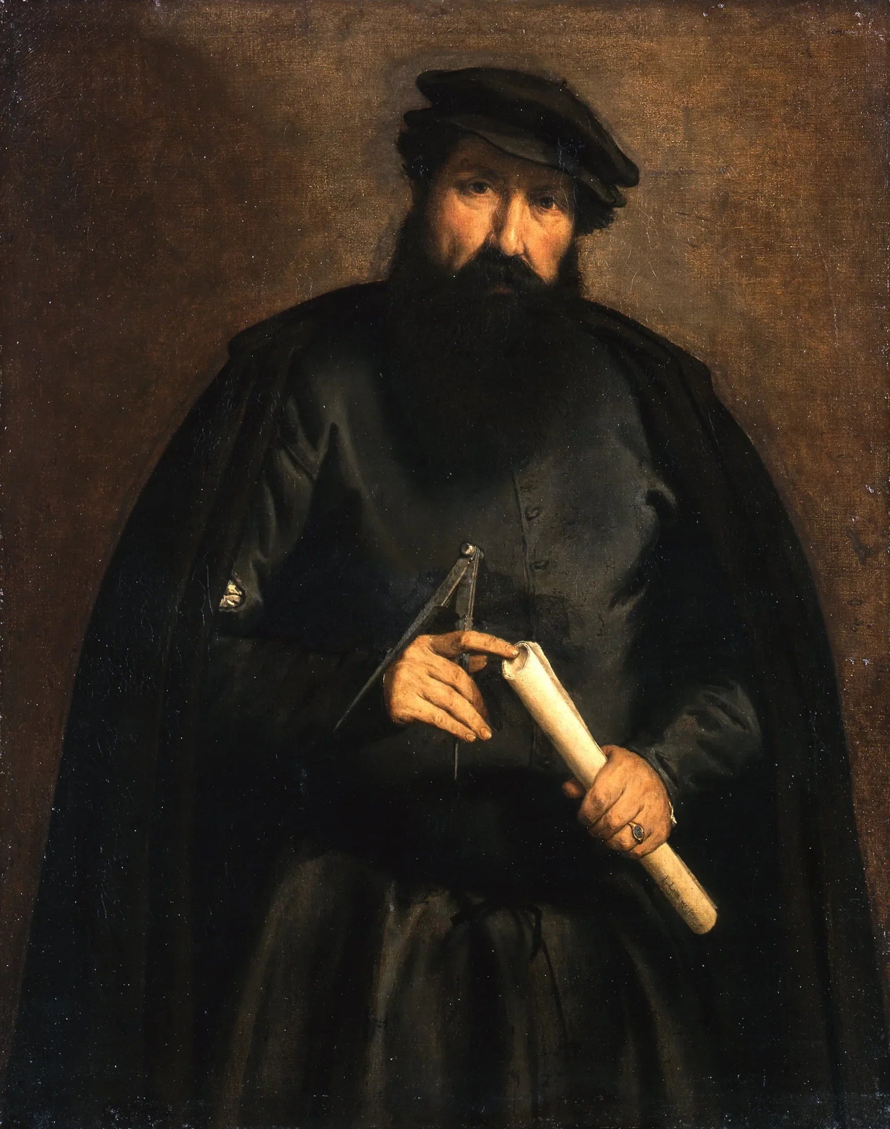 Portrait d'un homme avec un cercle et un rouleau de papier - Lorenzo Lotto image 1 copie peinte à la main à l’huile