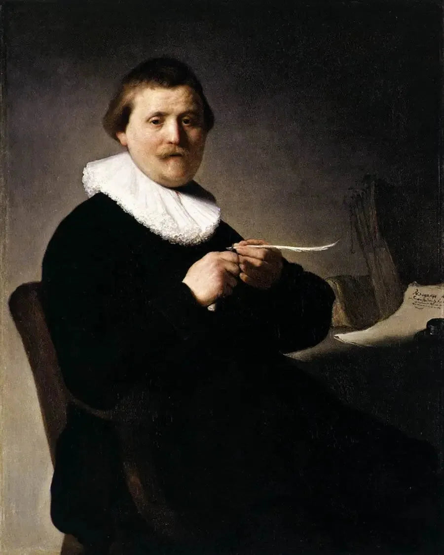 Portrait d'un homme taillant sa plume - Rembrandt image 1 copie peinte à la main à l’huile