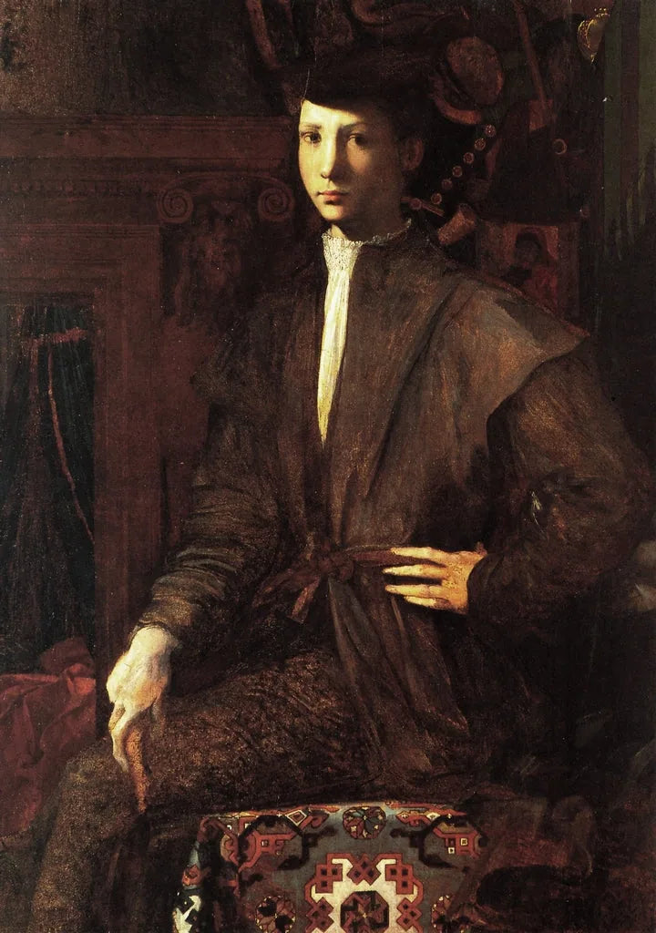 Ritratto di un giovane uomo seduto su un tappeto - Rosso Fiorentino
