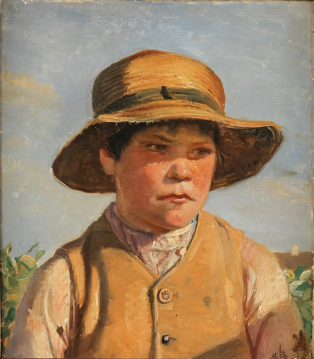 Portrait d'un jeune homme au chapeau de paille. - Michael Peter Ancher image 1 copie de tableau peinte à la main