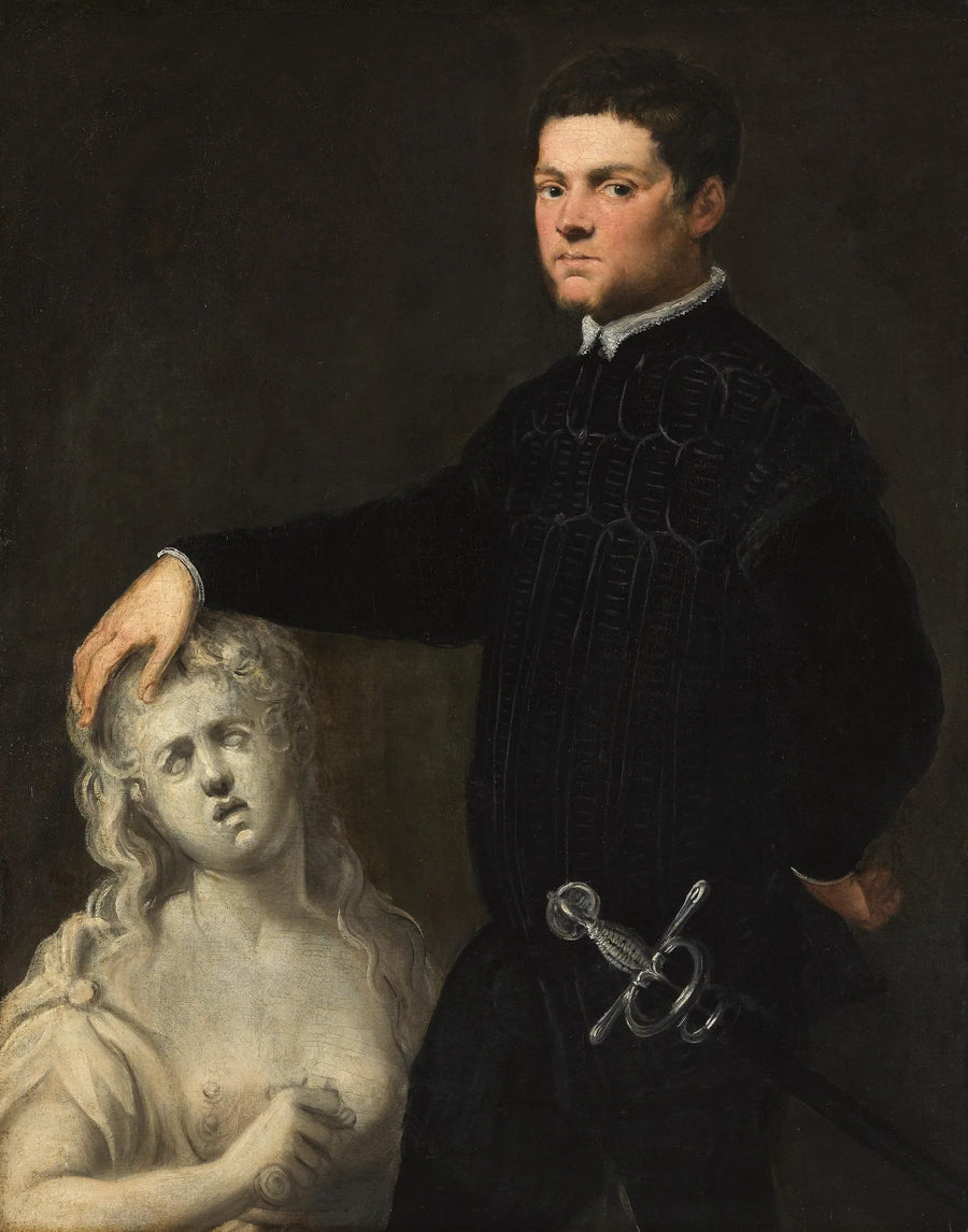 Ritratto di un giovane con una scultura di Lucrezia - Tintoretto - Jacopo Tintoretto