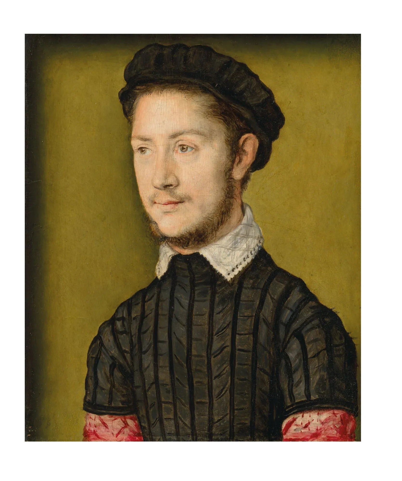 Portrait d'un jeune homme portant un pourpoint noir à fentes et une casquette noire - Corneille de Lyon image 1 copie de tableau peinte à la main