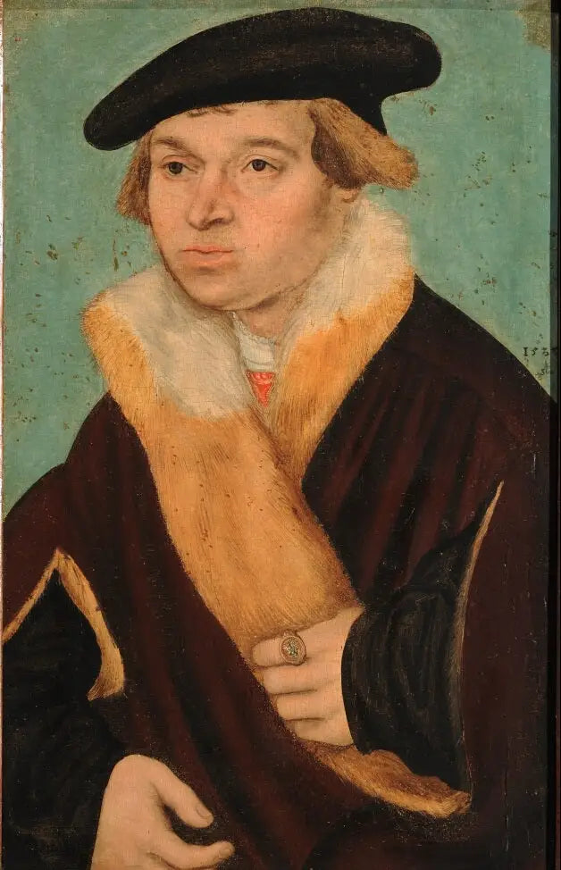 Ritratto di un giovane uomo rasato di recente in un cappotto con pelliccia luce - Lucas Cranach il Vecchio