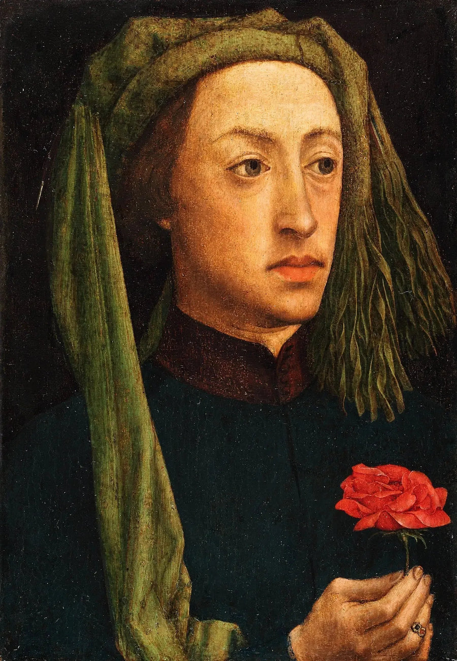 Ritratto di un giovane uomo che tiene una rosa rossa - Jan van Eyck