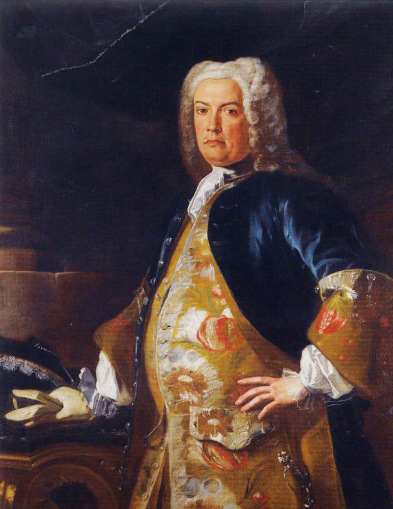 Ritratto di un nobile, a tre quarti, appoggiando la mano destra guantata su una console - Francesco Solimena