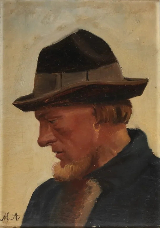 Ritratto di un pescatore che indossa un cappello morbido. -Michael Peter Ancher