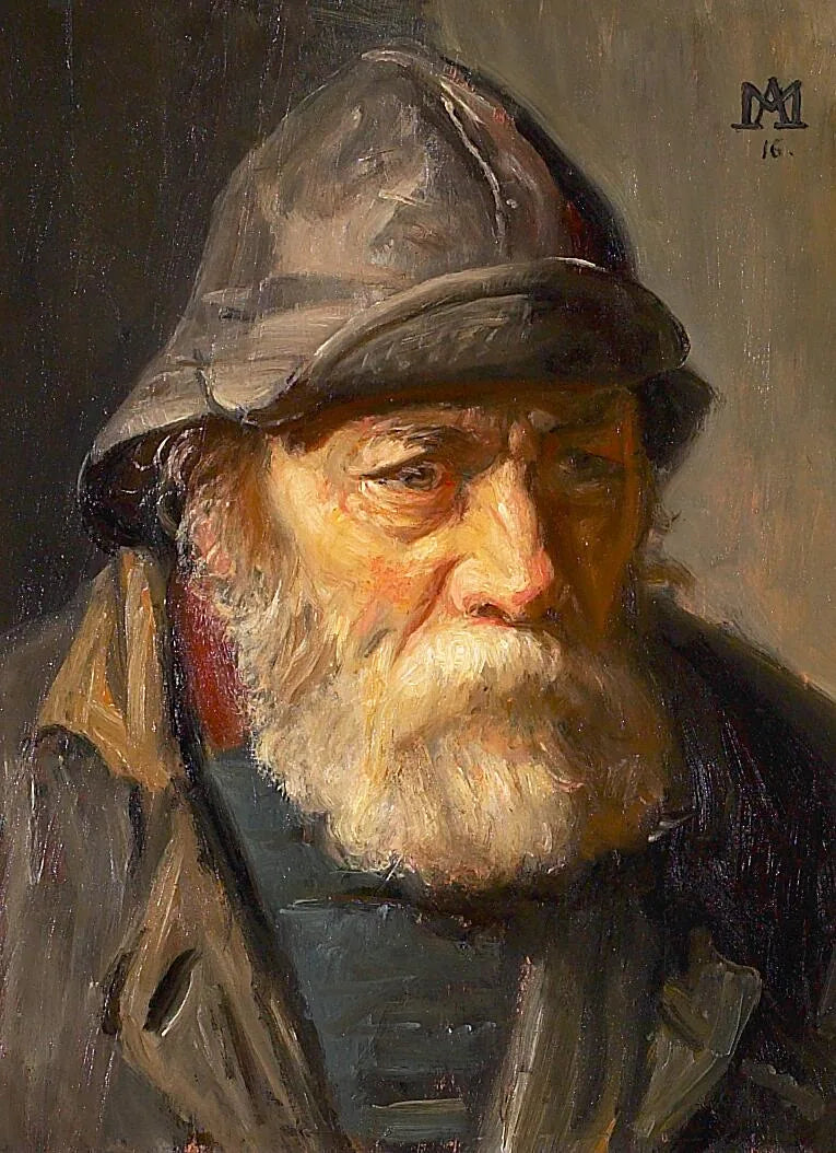 Ritratto di un pescatore che indossa una tela cerata. -Michael Peter Ancher