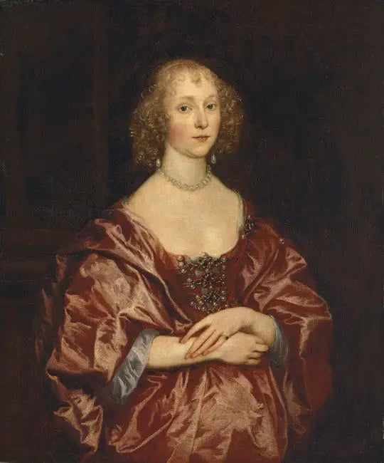 Ritratto di una dama, a metà busto, in abito rosso ricamato con perle e diamanti - Antoine van Dyck