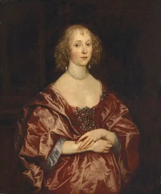 Ritratto di una dama, a metà busto, in abito rosso ricamato con perle e diamanti - Antoine van Dyck