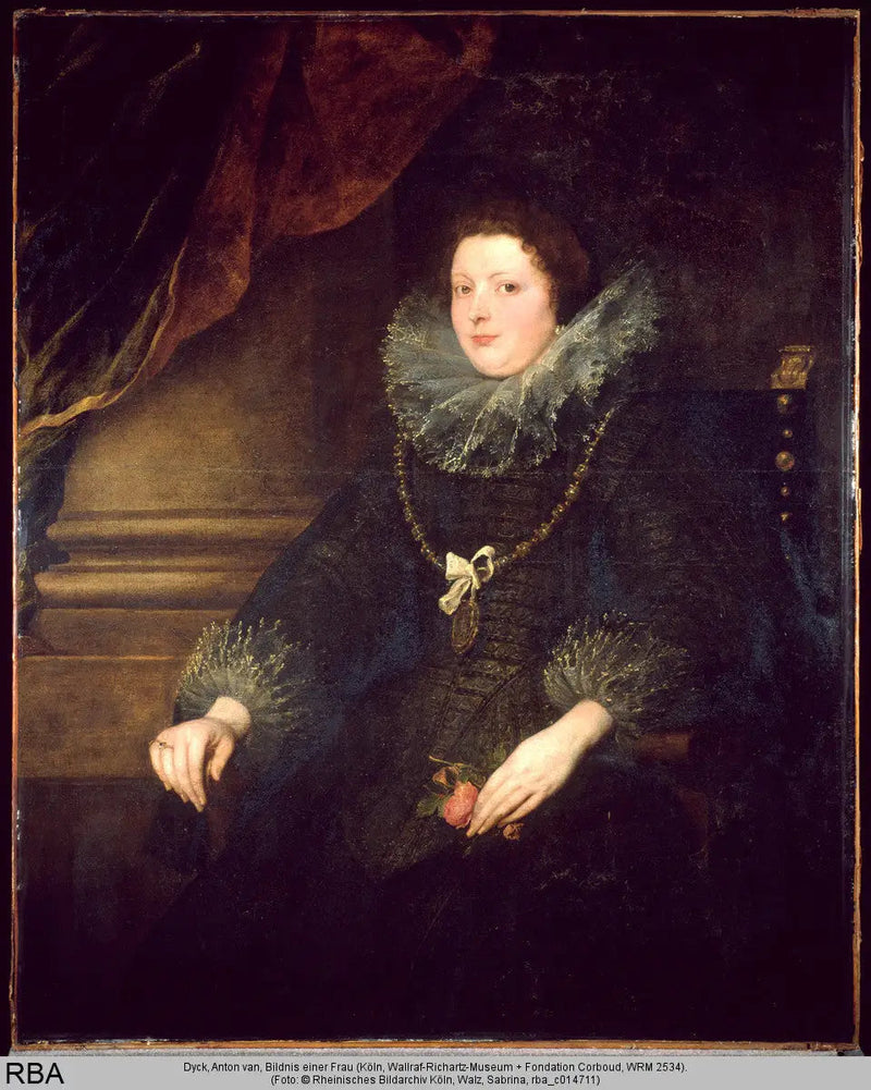 Ritratto di una dama seduta con rose, portando una medaglia - Antoine van Dyck