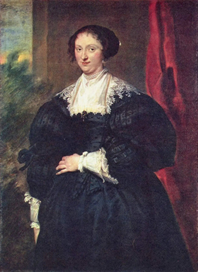 Ritratto di una dama in nero davanti a una tenda rossa - Antoine van Dyck
