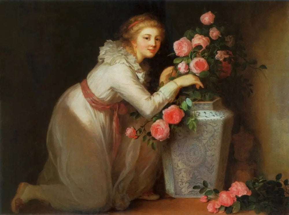 Portrait d'une dame faisant un bouquet. - Élisabeth Vigée Le Brun image 1 reproduction d’œuvre d’art à l’huile