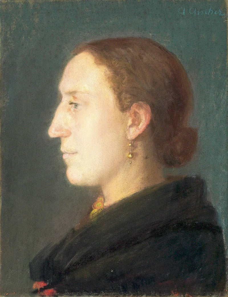 Ritratto di una donna seduta rivolta in avanti, rivolta verso destra. - Anna Ancher