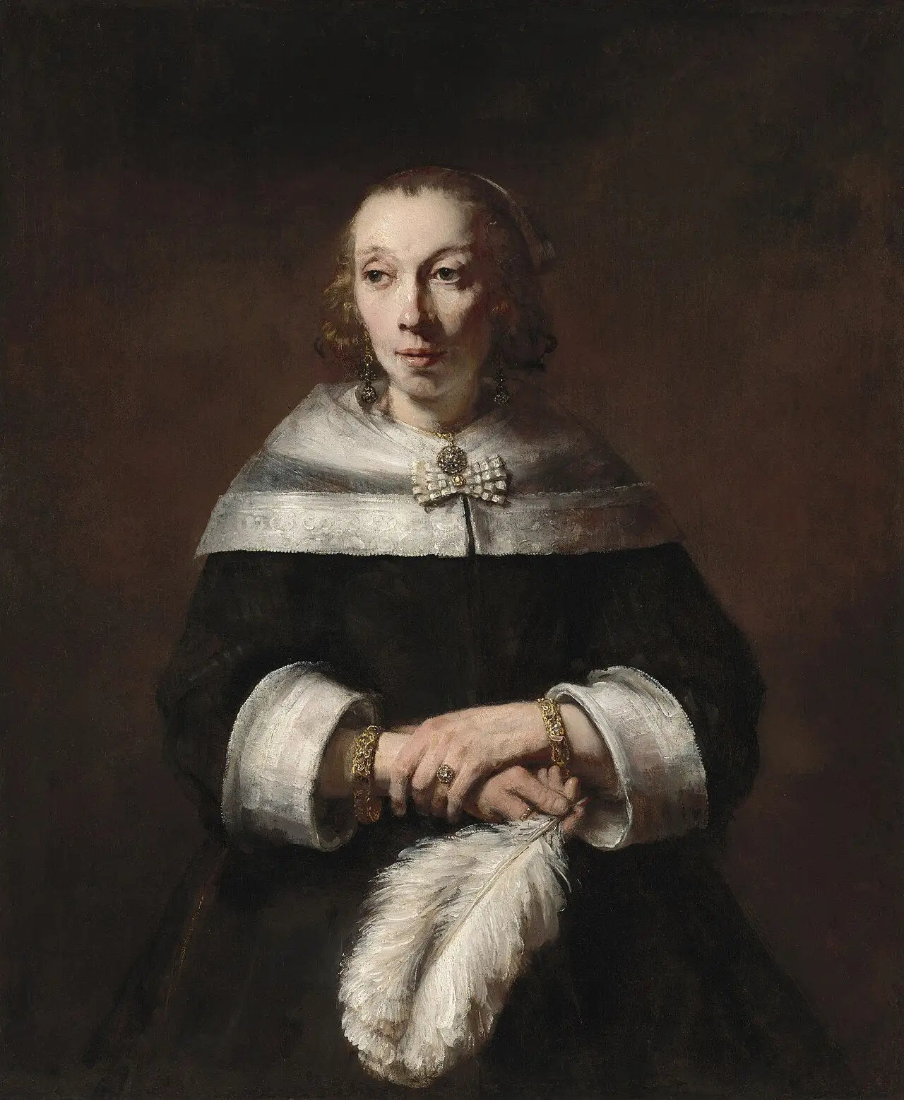 Portrait d'une femme avec un éventail en plumes d'autruche - Rembrandt image 1 reproduction d’œuvre d’art à l’huile