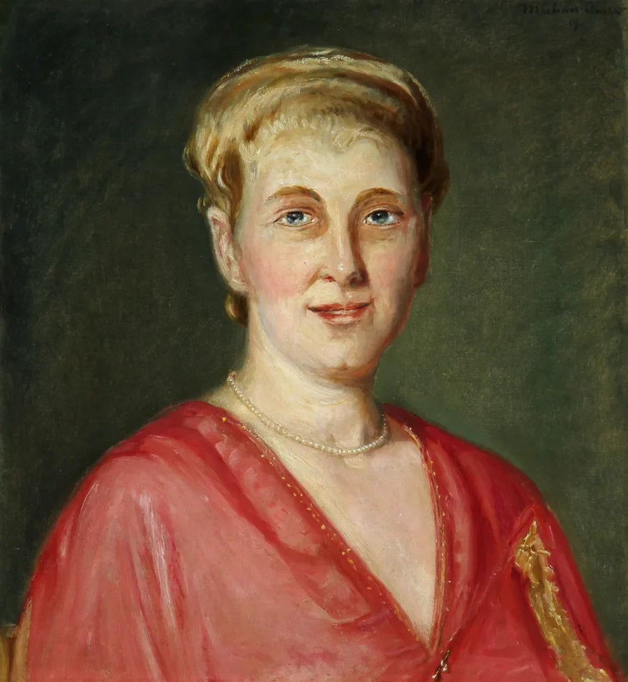 Ritratto di una donna bionda con un vestito rosso. - Michael Peter Ancher