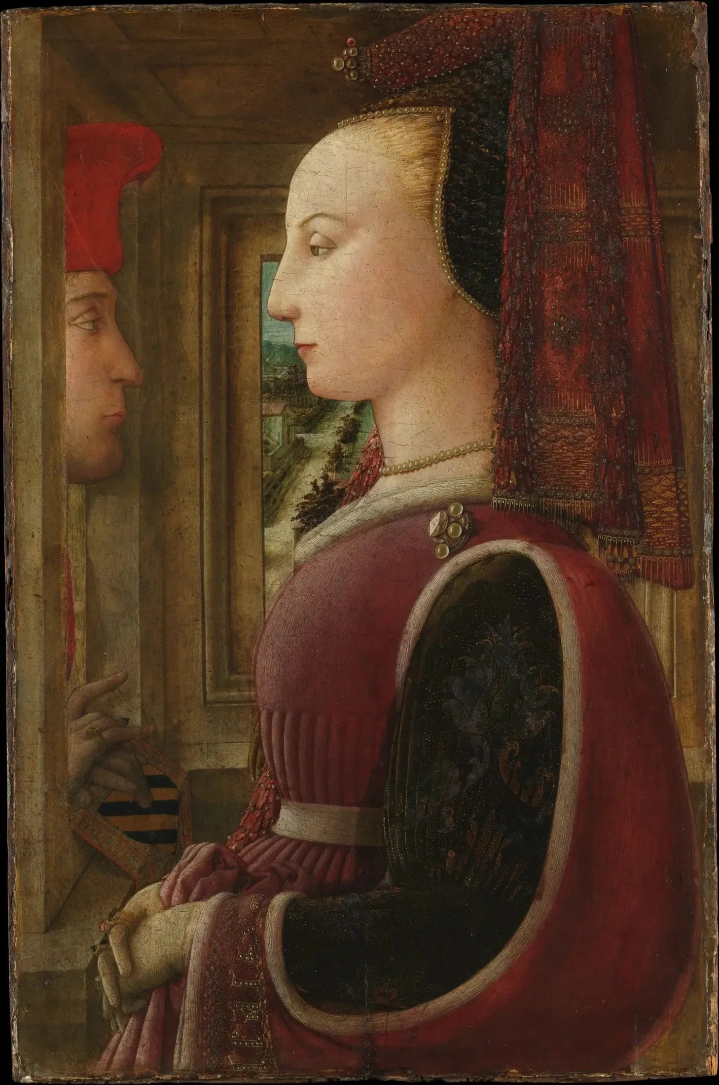 Portrait d'une femme et d'un homme à la fenêtre - Fra Filippo Lippi image 1 reproduction de peinture à l’huile