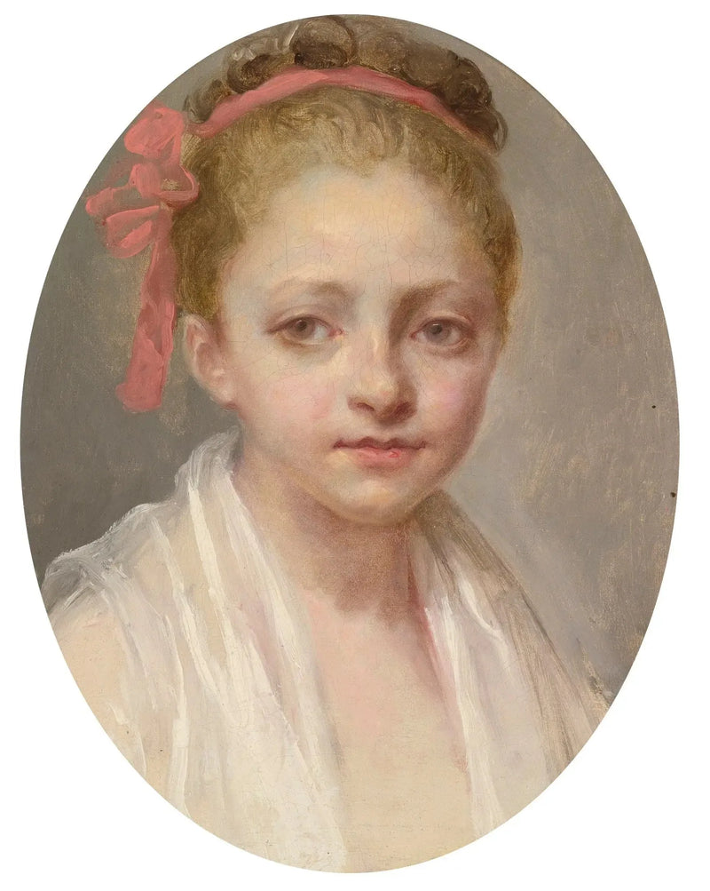 Ritratto di una ragazza che indossa una camicia bianca, un nastro rosso nei capelli - Nicolas-Bernard Lépicié