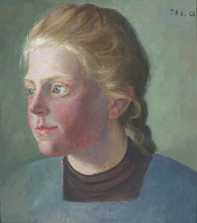 Ritratto di una giovane donna con i capelli intrecciati. - Michael Peter Ancher