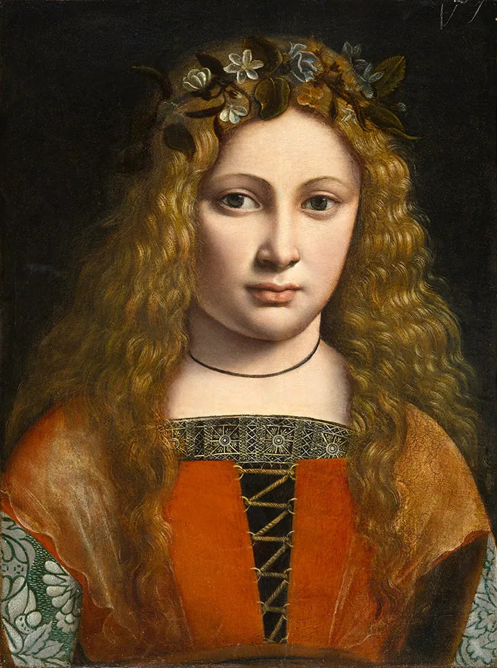 Portrait d'une jeune femme portant une guirlande de fleurs - Giovanni Antonio Boltraffio image 1 reproduction de peinture à l’huile