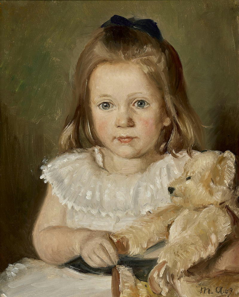Ritratto di una bambina con il suo orsacchiotto. - Michael Peter Ancher