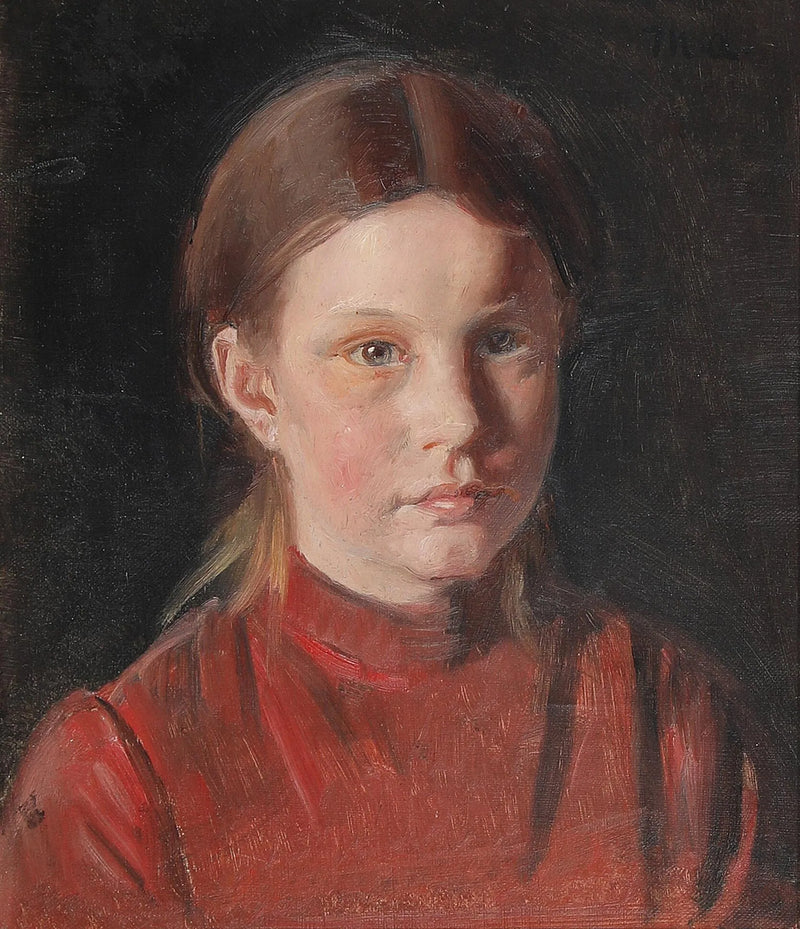 Ritratto di una bambina con un vestito rosso. - Michael Peter Ancher