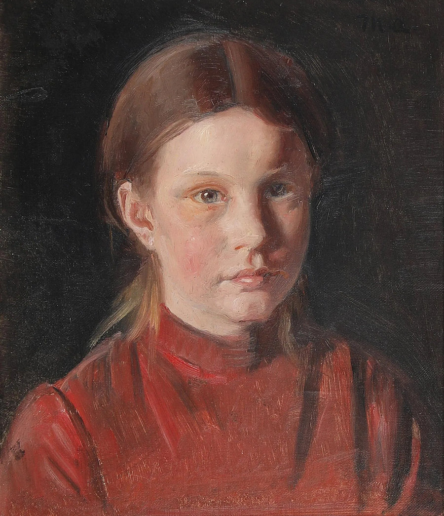 Ritratto di una bambina con un vestito rosso. - Michael Peter Ancher