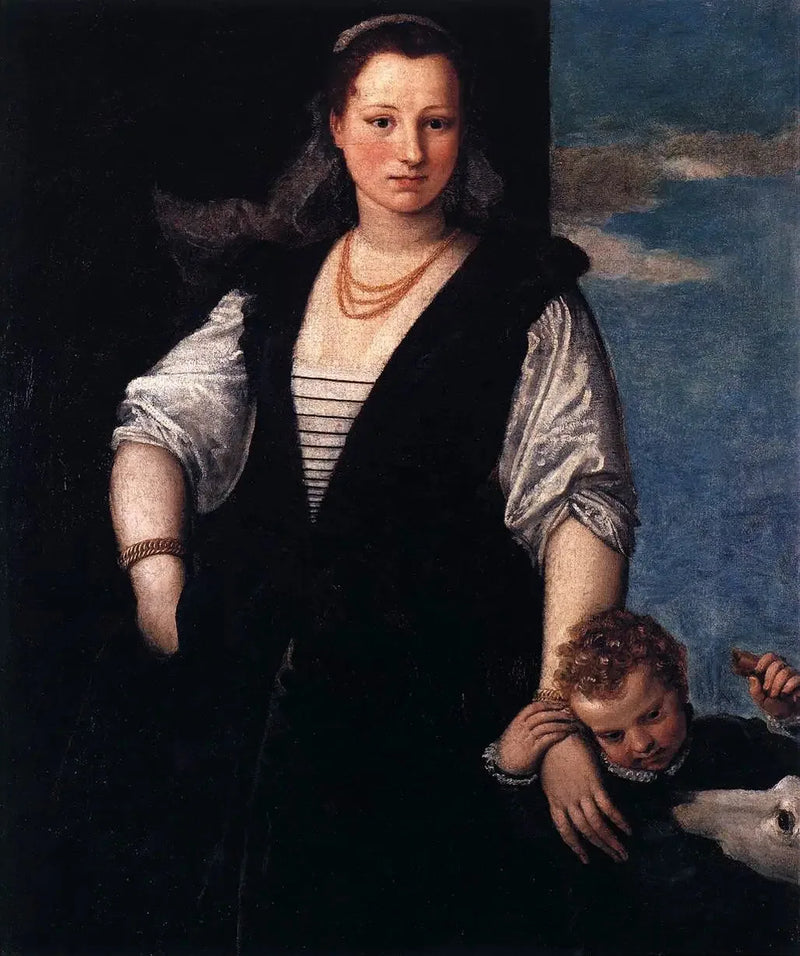 Ritratto di donna con un bambino e un cane - Paolo Veronese