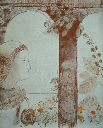 Ritratto di una giovane ragazza su sfondo di arcate - Odilon Redon