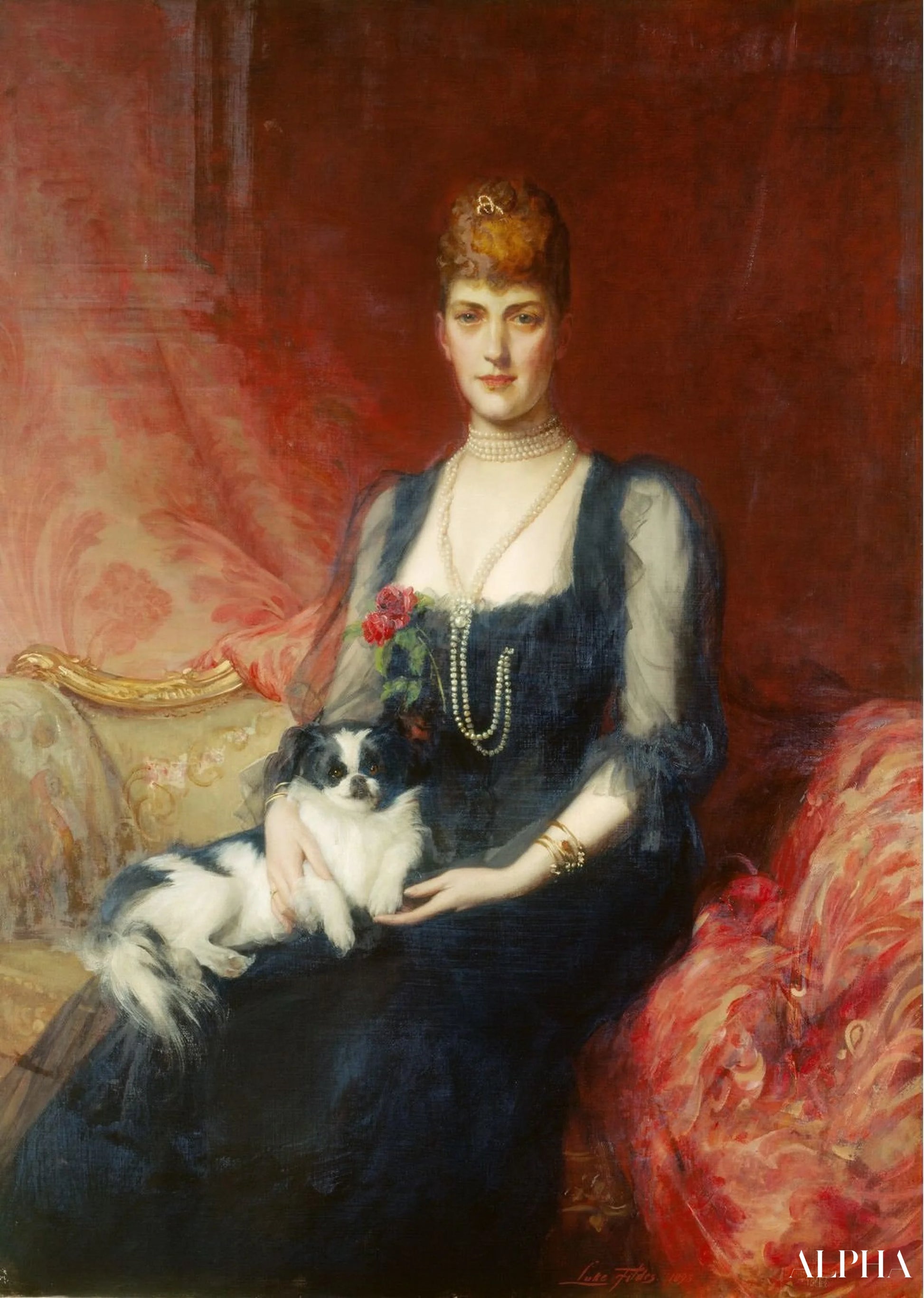 Ritratto della regina Alexandra, allora principessa di Galles, con Facey - Luke Fildes - Riproduzioni di quadri e dipinti di alta qualità