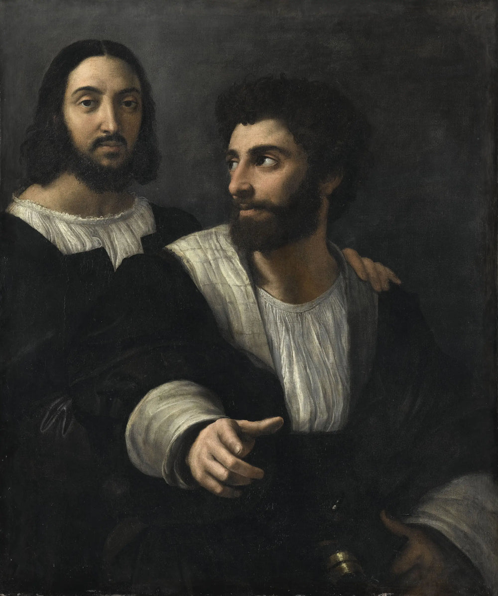 Reproduction du tableau « Portrait de l'artiste avec un ami - Raphaël Sanzio » par Alpha Reproduction en peinture à l’huile