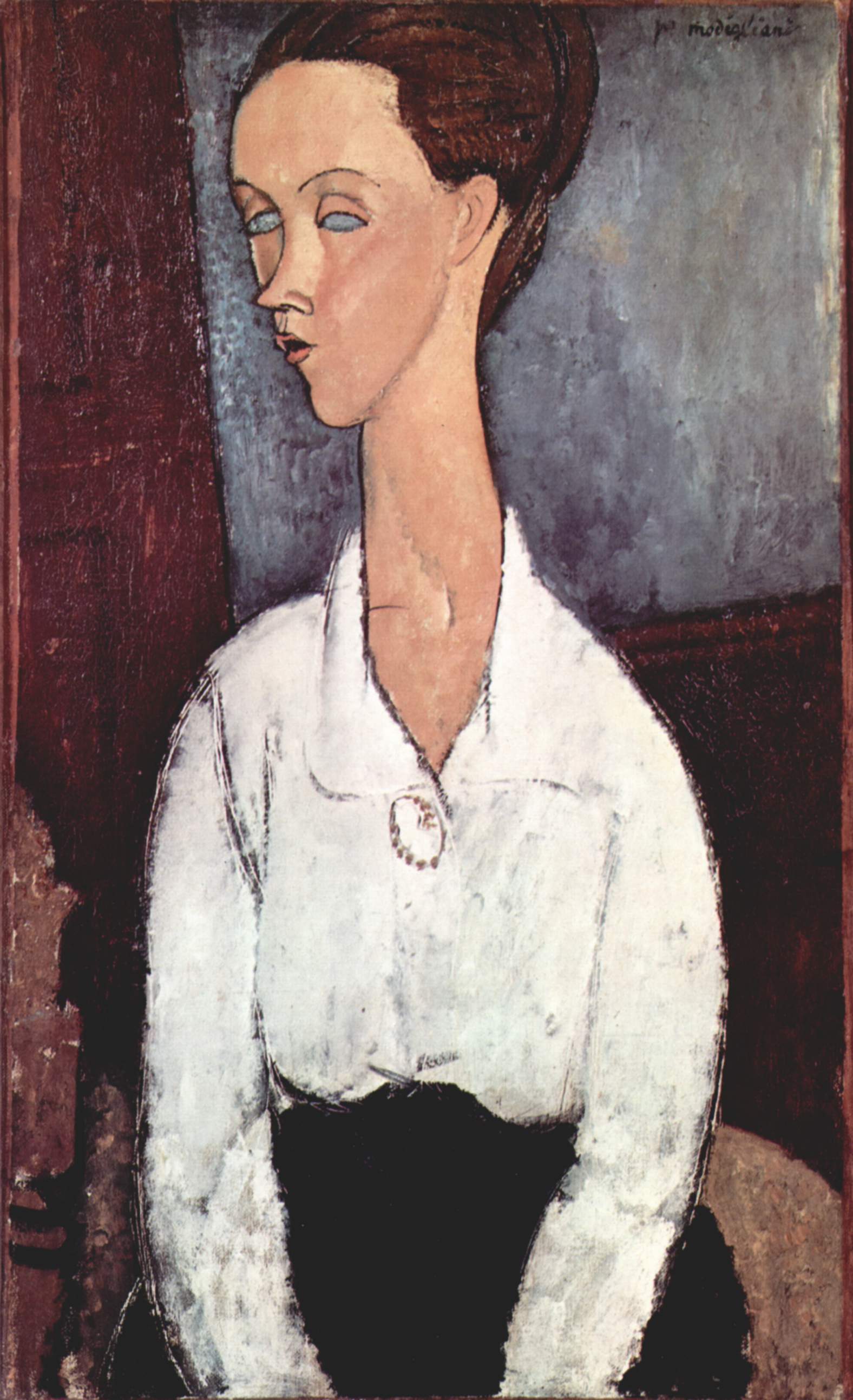 Reproduction du tableau « Portrait de Lunia Czechowska en chemisier blanc - Amedeo Modigliani » par Alpha Reproduction en peinture à l’huile