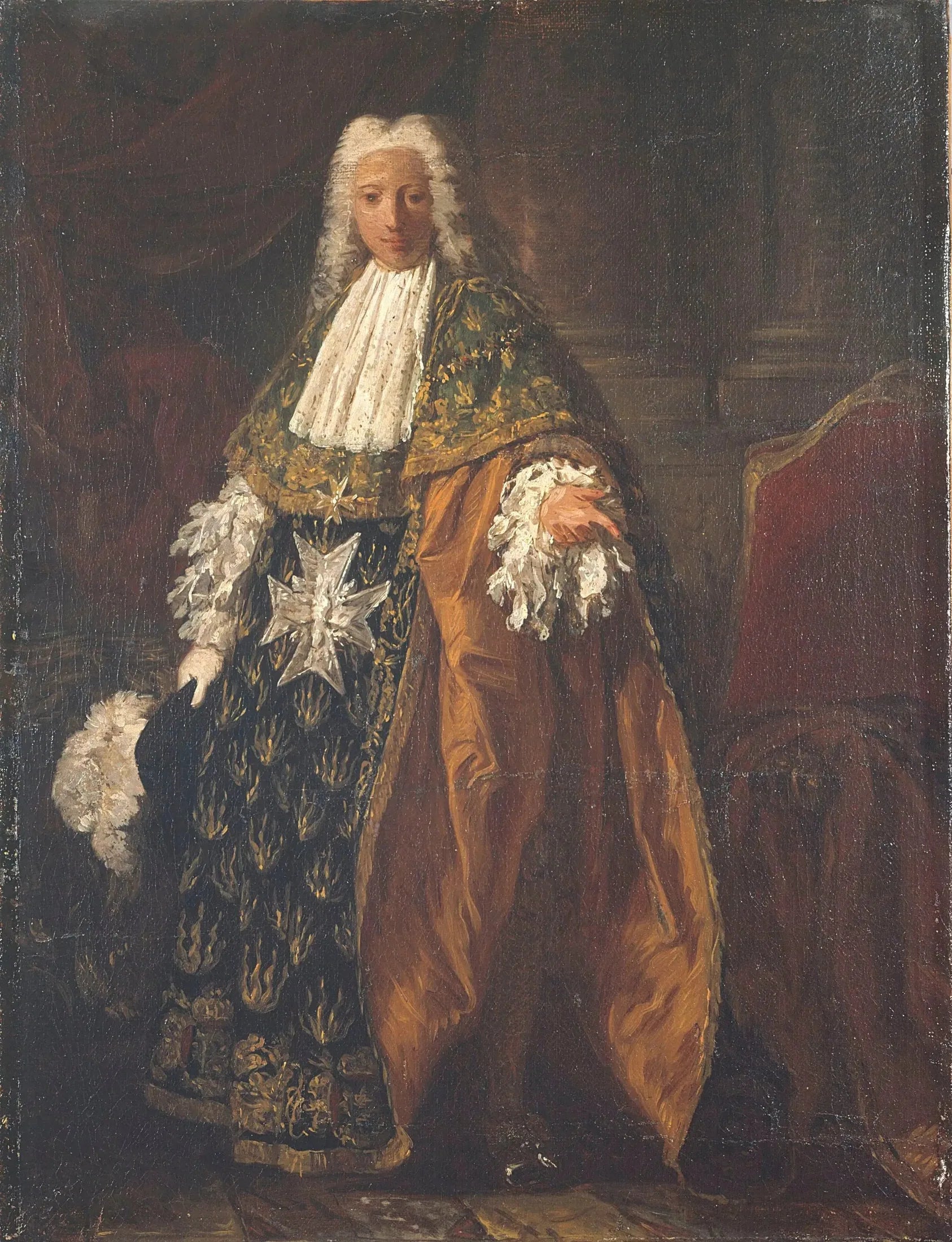 Portrait de Paul-Hippolyte de Beauvillier, duc de Saint-Aignan (1684-1776), en tenue de chevalier de l'ordre du Saint-Esprit - Pierre Subleyras image 1 copie de tableau peinte à la main