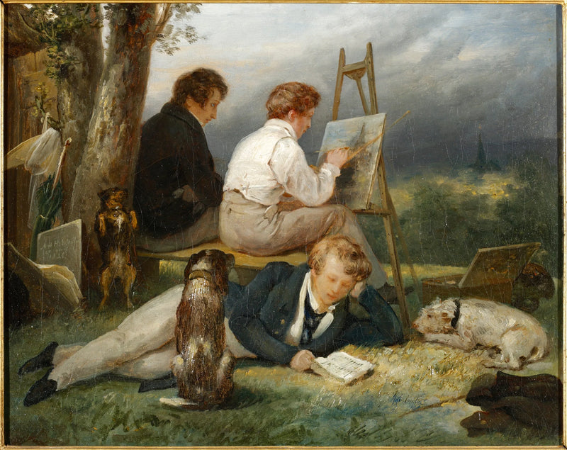 Ritratto dei tre fratelli Scheffer in un paesaggio - Ary Scheffer