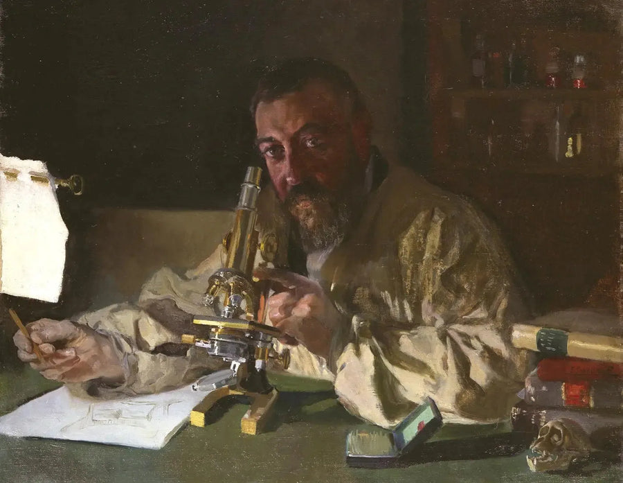Ritratto del Dr. Simarro al microscopio - Joaquín Sorolla