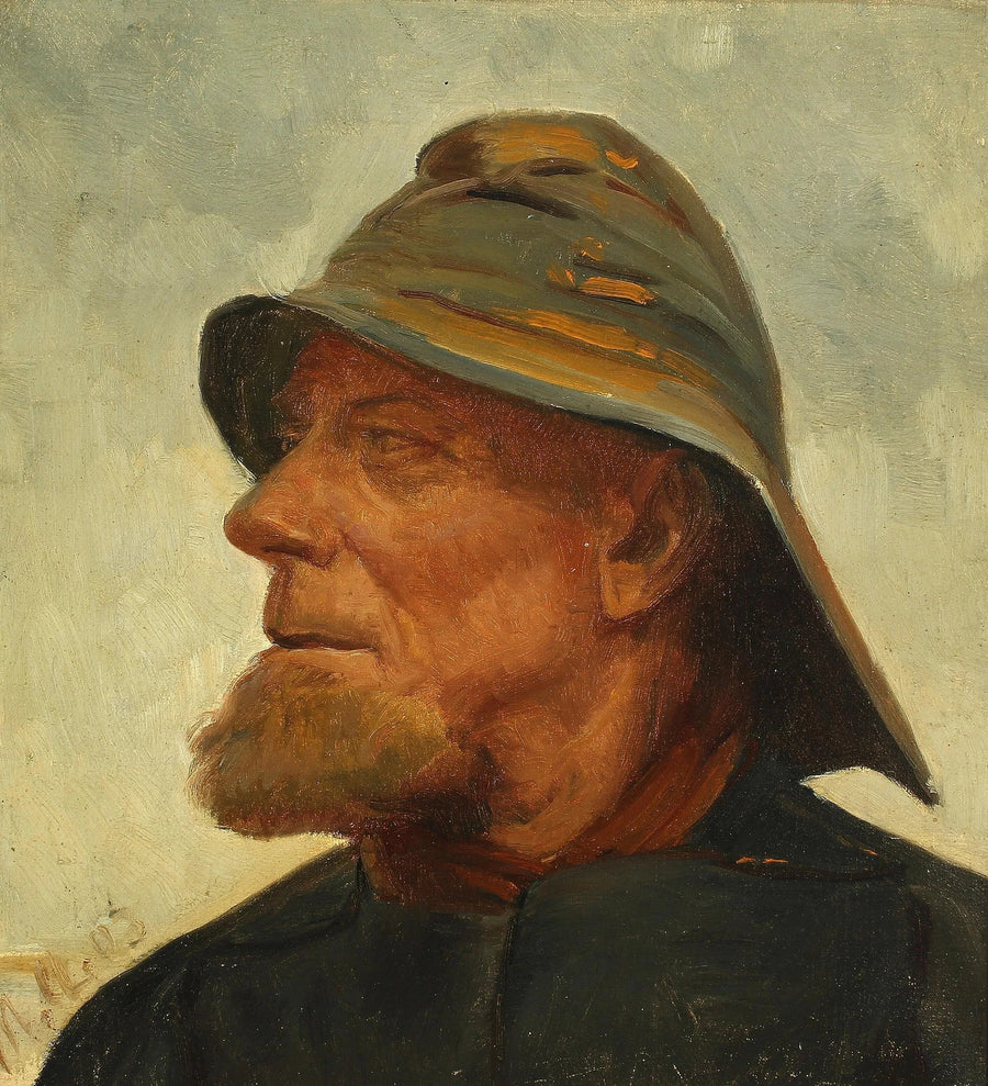 Ritratto del pescatore Jens Diget con indosso una cerata. -Michael Peter Ancher