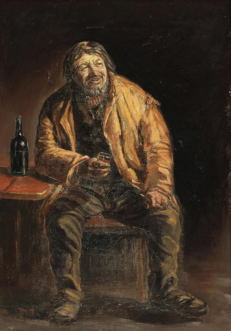 Ritratto del pescatore Lars Gaihede di Skagen mentre sorseggia un drink. -Michael Peter Ancher