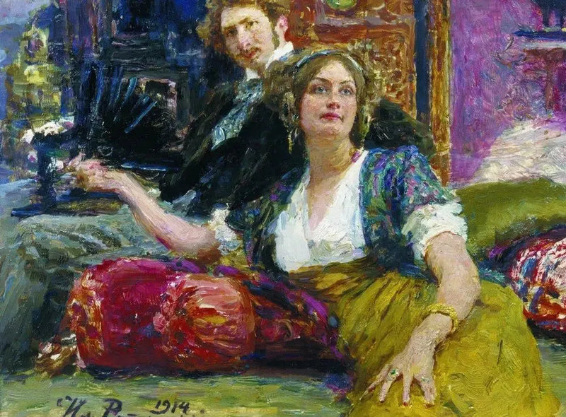 Ritratto del poeta, prosatore, traduttore e drammaturgo Sergueï Mitrofanovitch Gorodetski con sua moglie - Ilya Repin
