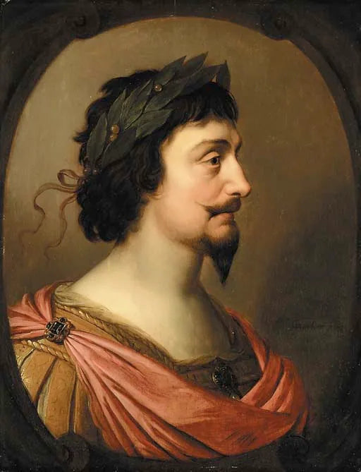 Ritratto del re Federico V di Boemia, in busto, di profilo, alla romana, in un cartiglio ovale finto - Gerrit van Honthorst