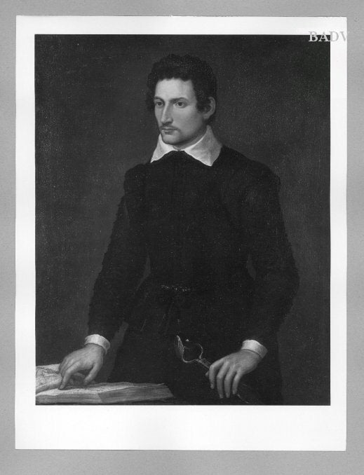 Portrait d’un homme avec instrument + livre - Giovanni Battista Moroni - Alpha Reproduction