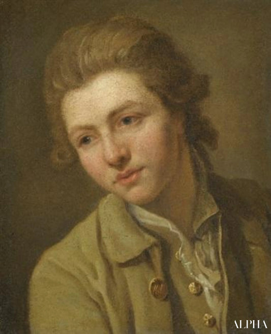 Portrait d'un jeune, tête et épaules, portant une chemise marron à col ouvert - Nicolas Bernard Lépicié - Reproductions de tableaux et peintures haut de gamme