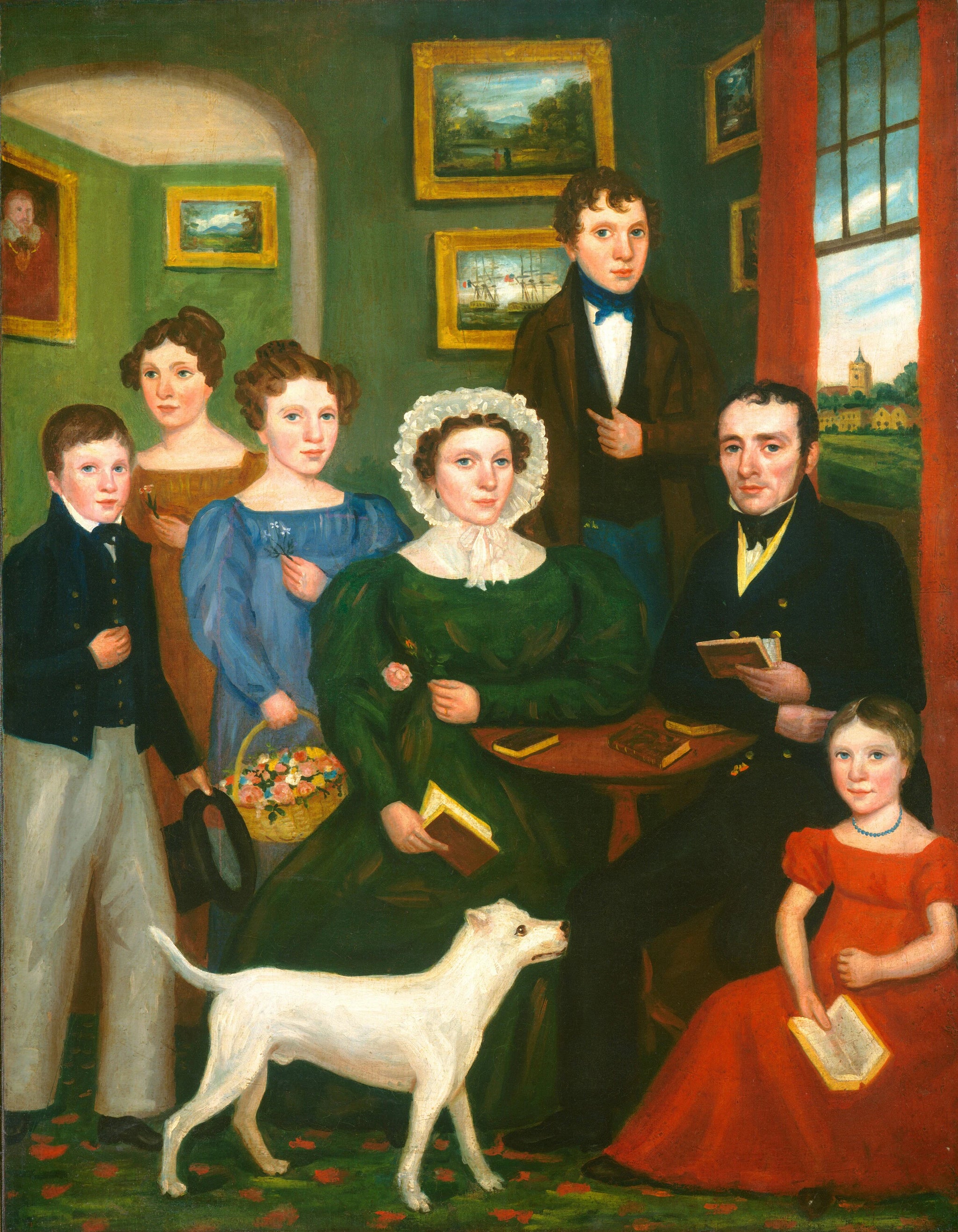 Portrait d'une famille inconnue avec un terrier - British 19th Century