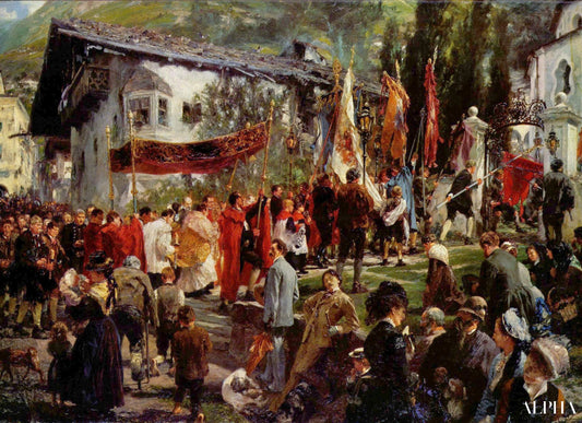 Procession du Corpus Christi à Hofgastein - Adolph von Menzel - Reproductions de tableaux et peintures haut de gamme