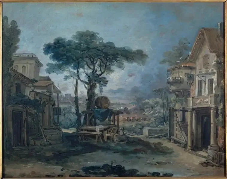 Progetto per una scenografia teatrale: la piazza di un villaggio - François Boucher
