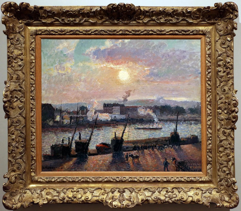 Quai de la Bourse, Rouen, sole al tramonto - Camille Pissarro