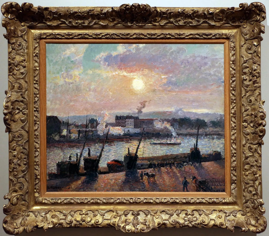 Quai de la Bourse, Rouen, sole al tramonto - Camille Pissarro