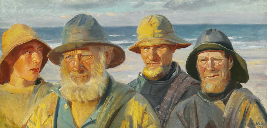 Quattro pescatori prendono il sole sulla spiaggia di Skagen - Michael Peter Ancher